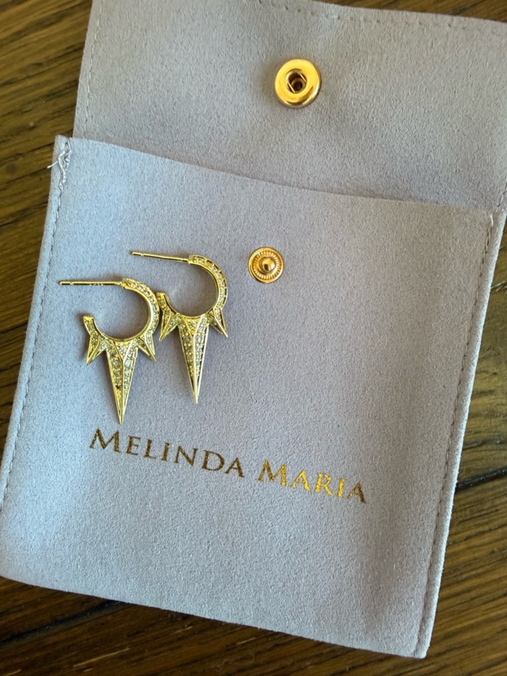 Melinda Maria Gold Gabriella Pave Spike Hoop Earrings-no backs
